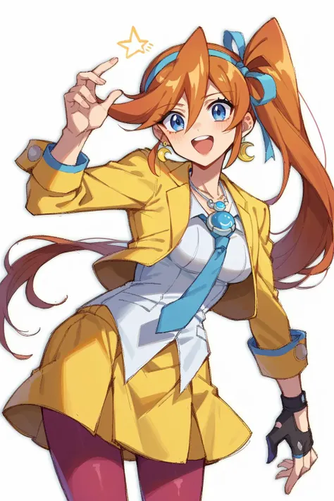 score_9, score_8_up, score_7_up, score_6_up, score_5_up, score_4_up, BREAK source_anime,
athena cykes, side ponytail, hair ribbon,yellow jacket, blue necktie, single glove, yellow skirt, pantyhose, jewelry, necklace, crescent earrings
<lora:aa_athenacykes_ponyXL:1>