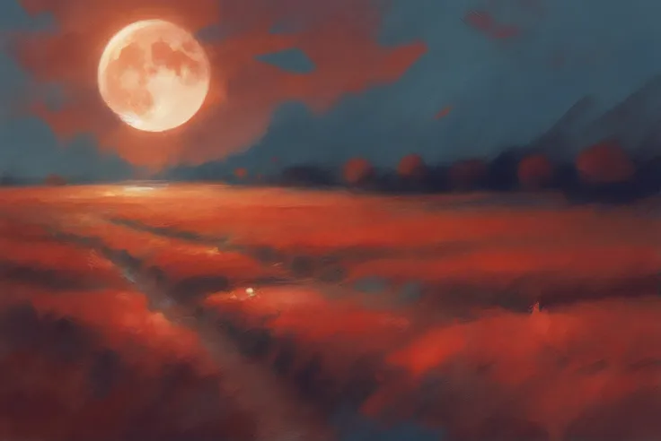 digital painting, impressionism, Blood Moon Field<lora:EnvyStarlightVibrantImpressionism01b:1>