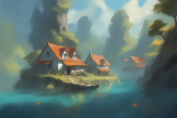 digital painting, impressionism, underwater,quaint fantasy village in a Giant's Valley<lora:EnvyStarlightVibrantImpressionism01b:1>