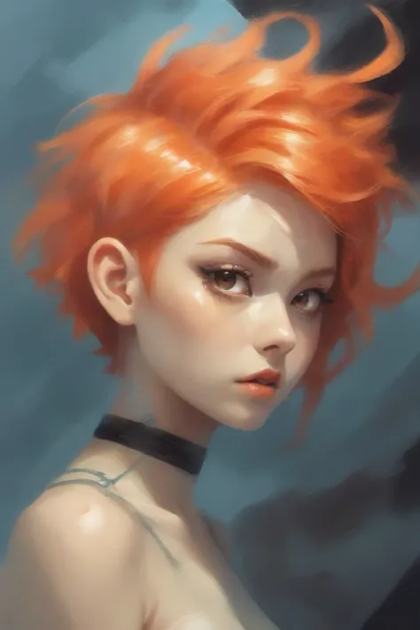 digital painting, 1girl, woman, pastel punk bad girl, [:creative, revealing costume design,:0.2], punk hair, red-orange hair, pixie cut,Undercut, bombshell hair, beige hair, curly hair, hourglass figure, japanese, underwater scifi town at the beginning of the universe<lora:EnvyStarlightVibrantImpressionism01b:1>