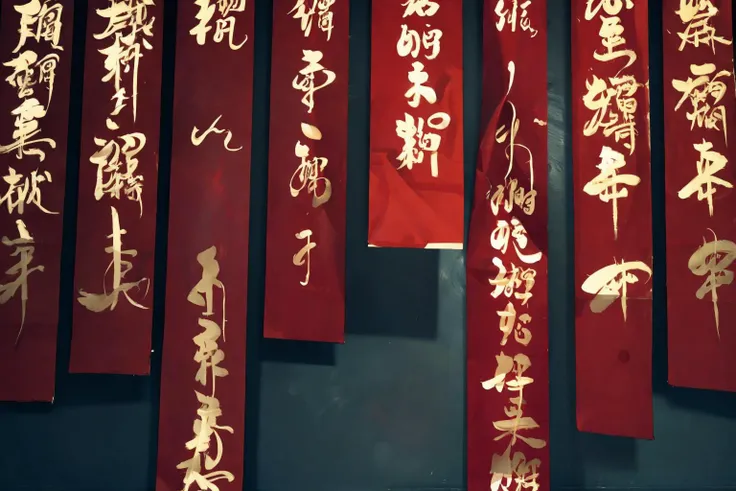no humans,<lora:0140 Chinese couplets_v1:1>,ruanyi0140,text focus,red theme,, best quality,masterpiece,highres,official art,extremely detailed cg unity 8k wallpaper