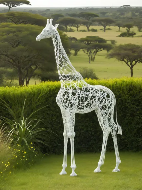 <lora:WiredXL:1>, <lora:EnvyBetterHiresFixXL01:0:hr=1> A wire sculpture of a majestic giraffe stood proud in the African savannah the wires suggesting receiving, stretching and soothing.