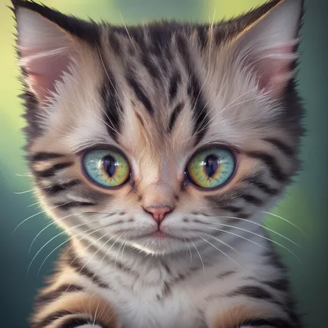(a close-up shot of a cute kitten), (heartwarming, uplifting, charming), (UHD, masterpiece, detailed eyes, detailed face, highest quality), (light leaks, subsurface scattering, rim light, beautiful lighting and shading, deep background, vibrant complementary colors, sharp focus)