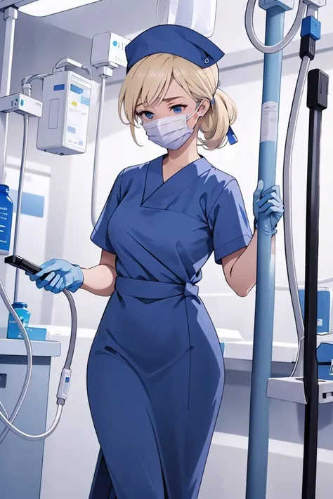 (RAW photo, best quality), operating room, overhead surgical light,blurred background, focused, dithering,backlighting,
 <lora:surgical_nurse_PPT_V1.0-000006:0.8> surgical_nurse_ppt, 1girl, surgical mask, gloves,long dress, nurse, 
<lora:Maxine_MightyMax_Leaf2:0.5> maxine, blonde hair, blue eyes,