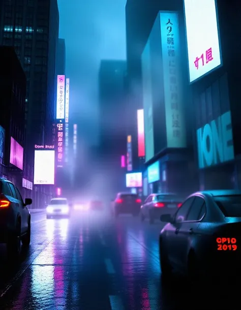 cinematic film still  by Keith Carter in style of 'Blade Runner 2049' directed by Denis Villeneuve, dystopian cityscape with artificial lighting, rain-soaked streets, neon-lit advertisements, futuristic architecture, holographic billboards, smoky atmospheric scenes, cyberpunk fashion, futuristic vehicles, dark and moody color palette, reflective surfaces, urban decay, cybernetic enhancements . shallow depth of field, vignette, highly detailed, high budget, bokeh, cinemascope, moody, epic, gorgeous, film grain, grainy