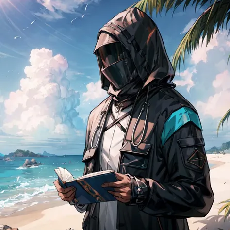 (((doctor \(arknights\)))), 1boy, solo, (masterpiece), (highest quality), high quality, (hair shader:0.3), best quality, day, artbook, best quality, official art, extremely detailed CG unity 8k wallpaper, highly detailed illustration, digital art, digital painting, digital painting by himitsu, sunny summer beach background, detailed clouds<lora:Doktah1:0.5><lora:add_detail:0.7>