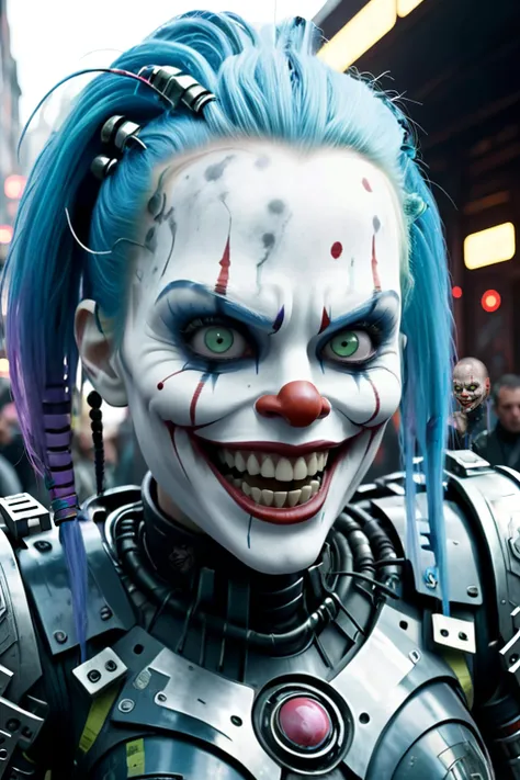 extremely detailed,best quality,highest-quality,64k,ultrahires,wide angle,scientific quantum war heavy-battle-cyber-goth,grinning carnival clown whose shadow reveals a terrifying,monstrous form,realistic,extremely detailed,best quality,highest-quality,64k,ultrahires,wide angle,<lora:extremely_detailed:0.8>,extremely detailed,<lora:JuggerCineXL2:1>, Still,Film Still,Cinematic,Cinematic Shot,Cinematic Lighting,<lora:CyborgsXL:1>, cyborg,science fiction,cyberpunk,
