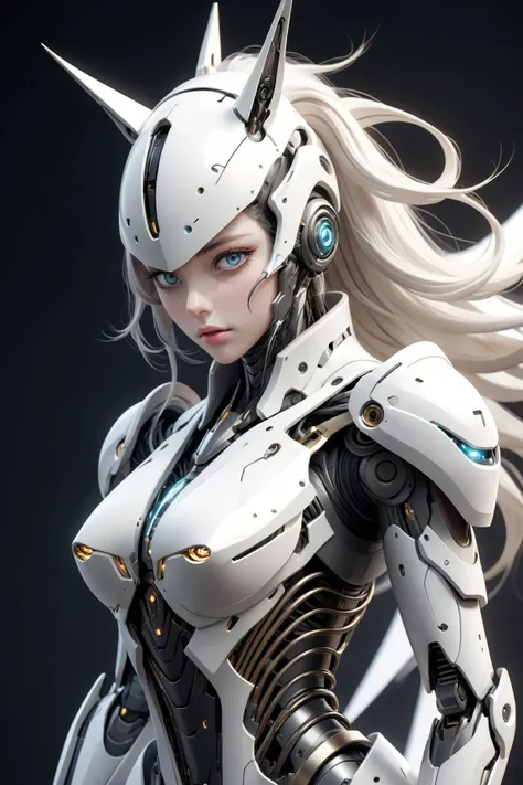 a futuristic robot with a large white horse,ethereal and mecha theme,high quality digital concept art,simple futurist cyborg empress,cyberpunk anime girl mech,anime mecha aesthetic,amazing wallpaper,by Yang J,alexandre ferra white mecha,beautiful robot character design,cgsociety and fenghua zhong,warframe concept art,in white futuristic armor,