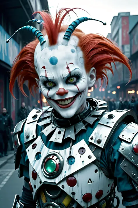 extremely detailed,best quality,highest-quality,64k,ultrahires,wide angle,scientific quantum war heavy-battle-cyber-goth,grinning carnival clown whose shadow reveals a terrifying,monstrous form,realistic,extremely detailed,best quality,highest-quality,64k,ultrahires,wide angle,<lora:extremely_detailed:0.8>,extremely detailed,<lora:JuggerCineXL2:1>, Still,Film Still,Cinematic,Cinematic Shot,Cinematic Lighting,<lora:CyborgsXL:1>, cyborg,science fiction,cyberpunk,