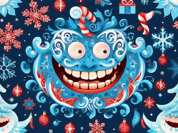 ectoplasmic mammalian neuroanatomist smile, tattoo's in blue Christmas pattern