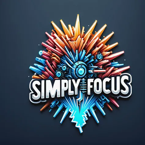 Simply Focus text logo, red, orange, blue, spikey, robotic,bolts, <lora:Harrlogos_v2.0:1>, color lineart <lora:Maximalist_Drawing_BW:1>, PStyl3, negative space, abstract, intricate, big hair, side-profile, iridescent, Black/white