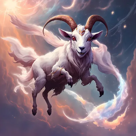 ethereal fantasy concept art of floating goat . magnificent, celestial, ethereal, painterly, epic, majestic, magical, fantasy art, cover art, dreamy