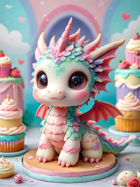 ral-smoldragons, a small dragon unicorn cake , two dragonwings on his back <lora:ral-smoldragons-sdxl:1>