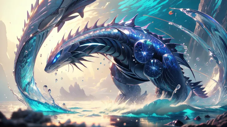 (masterpiece, best quality, fullscreen), [(full body:0.9)::0.1] portrait (photo of a giant underwater Organic-Mechanical water [magical being:creature:0.2]:1.3), <lora:EYES EyesGen:0.4> intricate iris, (scaled holo skin:1.3), (Nocturnal:0.9), (humanoid body with humanoid head and with one Scaled Appendages:1.2), (casting Ice Manipulation magic spell:0.7), (<lore:EFFECT DonM3l3m3nt4l:0.2> water DonM3l3m3nt4l:1.1), <lora:EFFECT ral-watce-sd15:0.3> watce, <lora:EFFECT ral-smoldragons-sd15:0.2> ral-smoldragons, (Swirling water flow:1.3), (floating Deep Blue background:1.1), (White Clear Sky lighting:1.1), , <lora:BACKGROUND [LoRA] Moonriver æå· Concept (With dropout & noise version):0.2> moonriver, , , (look at the viewer:0.9), ,<lora:LIGHT neon ç»ªå¿-åªå½± curvy:0.2> curvy, silhouette, <lora:QUALITY add_detail:0.1>, (Full body Shot, Shallow Focus Shot, Low Angle Shot:[1.2:0.5:0.1]), heavily detailed, eerie, gloomy, , (sharp focus), <lora:EFFECT Magic card fakemtg_label:1> fakemtg, (no humans), remely detailed and intricate complexity, epic composition, magical atmosphere, cinematic lighting, wide long shot, trending on artstation, 8k