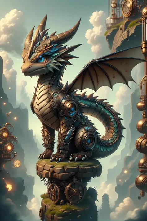 ral-smoldragons, a small steampunk dragon sitting on a ledge <lora:ral-smoldragons:0.7>ï¼best quality,masterpiece,  <lora:TransformersStyle:0.8>