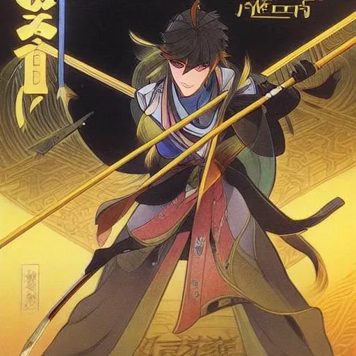 <lora:xrs2.0:1:ColorStyle>, 1man,<lora:zhongli:1.2:MIDD>,zhongli, wielding weapon, holding weapon, holding spear, black spear with a tip of yellow glow