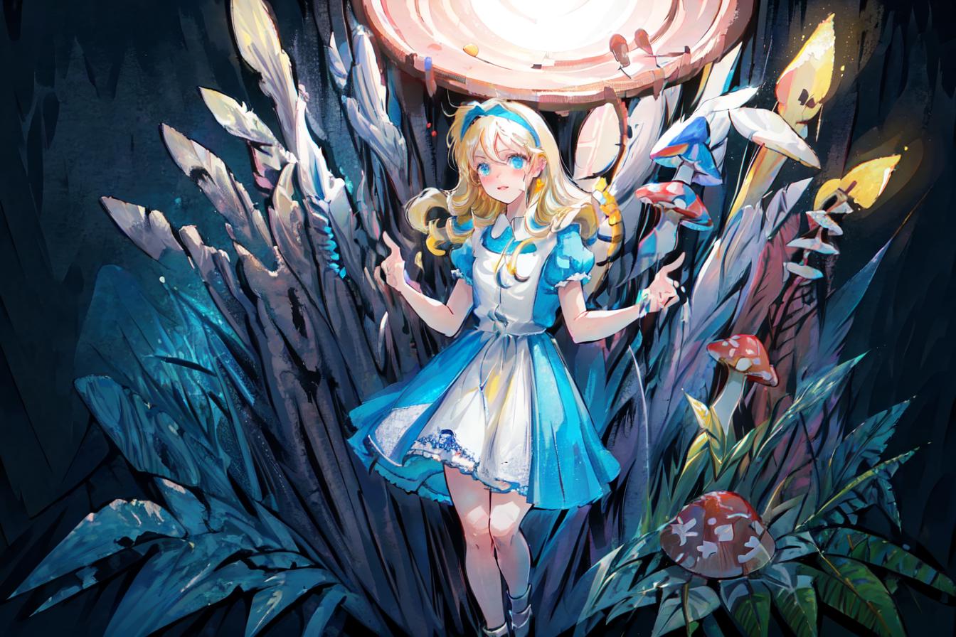 There is a painting of a woman dressed in a blue dress - SeaArt AI