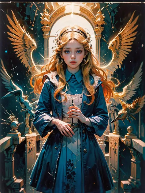 Best quality, masterpiece, ultra high res, (photorealistic:1.4) (Cowboy-shot:1.2) atmospheric, trending on artstation, 8 k masterpiece, a girl enjoying a stream of music, where you can visualize the notes, ecstasy of musical notes, streaming musical notes visible, (surrounded by demons), <lora:aliceInWonderlandBy_v10:0.5> 1girl, mature, AliceWonderlandWaifu, dress, in the dreamlike atmosphere, castle, giant gate, depth of field, colorful, vivid color