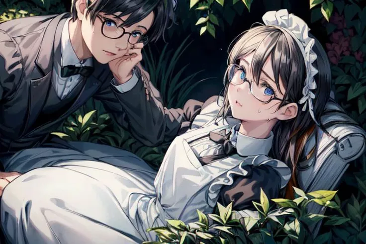 (masterpiece), (best quality), ultra high res, highly detailed, illustration, (2boy and girl), (full body:1.2),
((1boy (wearing glasses, (1boy black hair), (1boy short hair:1.2), (1boy black eyes), (1boy wearing a Luxurious butler uniform), (1boy wearing (black top hat:1.1)), (1boy sitting on black chair)):1.2)),
((1girl with ((blond hair), (long hair), (blue eyes), ([scary|despair]:1.2), tears, sweat, trembling, heavy breathing, steaming body, absurdres, frilly dress, blue dress with white apron, black headpiece with bow, blue eyes, light blue Victorian-style dress, short puffed sleeves and a white pinafore apron layered over the skirt, skirt flare, black ribbon tied into a bow)), (1girl sitting on white chair)), 
(sitting on Luxurious chair at (a tea party in garden)), (Luxurious white long table and white chairs in white and gold), (Luxurious tea party), (Colorful sweets on an elegant tea party table), (in garden), (outdoor), detailed background, sunlight, 
(8k, best quality, masterpiece:1.2), masterpiece, hyper detailed, best quality, ultra high res, high resolution, (intricate details), add detail, AliceWonderlandWaifu <lora:Aliceinwonderland_character-20:0.4>, <lora:add_detail:0.6>,
(detailed (hair, face, cloth))