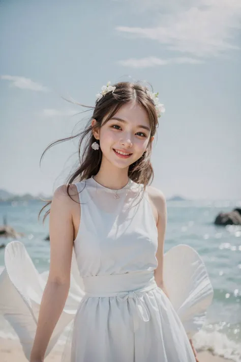 Highest quality, masterpiece, Ultra-high resolution,8k, (Realistic:1.6), (Sunny outdoor portrait:1.4) RAW Photos,((Uniqlo bra top and pleated mini skirt)),((Nipples seem to be visible)),((Full body photo)),1 person,Omotesando,A slender adult 26-year-old woman,((A big smile showing all my teeth )) ,((Shorthair Brown)),((Looking up at the audience)),Face Focus:1.4,((Shooting from above with a fisheye lens:1.4)),
