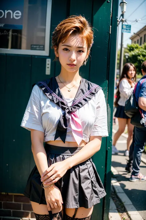 ((sfw)), (photorealistic:1.4), professional photography, award winning photo, distant shot, RAW, natural frontal lighting, realistic shadow, detailed skin texture, (public:1.4),(girl standing),(wear (red|green|yellow|pink|purple|brown)anime costumes) ,(beautiful skirt),(anime hair),(abs:0.8), stockings, bracelet, necklace, jewelry, hair ornaments,sakura,flower blooming, (((Haruka Tenoh / Sailor Uranus))):1.9,detail face exposed,
<lora:EileenGu_h2:0.9:FACE>, <lora:epi_noiseoffset2:0.8>