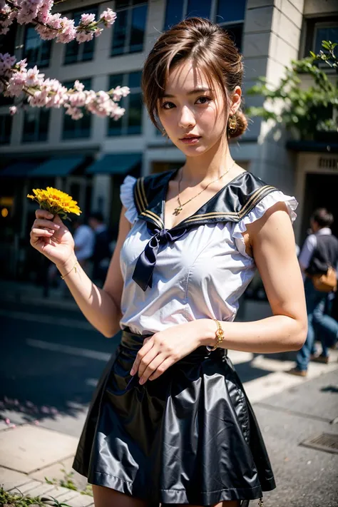 ((sfw)), (photorealistic:1.4), professional photography, award winning photo, distant shot, RAW, natural frontal lighting, realistic shadow, detailed skin texture,  (public:1.4),(girl standing),(wear (red|green|yellow|pink|purple|brown)anime costumes)  ,(beautiful skirt),(anime  hair),(abs:0.8), stockings, bracelet, necklace, jewelry, hair ornaments,sakura,flower blooming, (((Haruka Tenoh / Sailor Uranus))):1.9,detail face exposed, 
<lora:liuyifei10_h2:0.9:FACE>, <lora:epi_noiseoffset2:0.8>