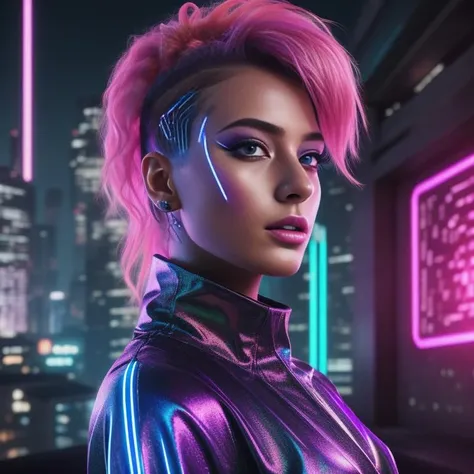 Cyberpunk female meditating in a high-tech temple, mixed traditional and futuristic elements, digital painting, peaceful aura, iridescent lighting <lora:CyberPunkV2:0.7> 7cy6er7p0nk9, (freckles:0.8), (lips parted), realistic eyes, POV, realistic[:, (film grain, 25mm, f/1.2, dof, bokeh, beautiful symmetrical face, perfect sparkling eyes, well defined pupils, high contrast eyes, ultra detailed skin, skin pores, vellus hair, fabric stitching, fabric texture, finely detailed features:1):0.9]