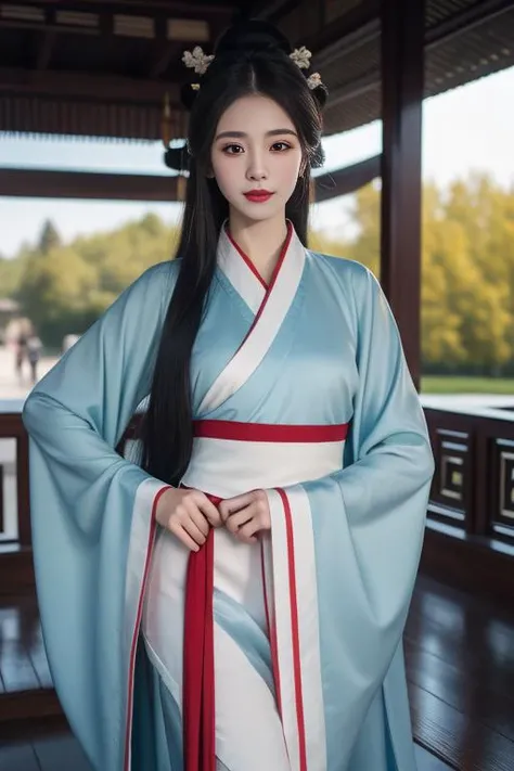 ltra-detailed,highly detailed,best quality,masterpiece,illustration,realistic,photorealistic,
1girl, solo,
hanfu-quju, hanfu,
looking at viewer, cowboy shot, 
<lora:hanfu quju_v1_01:0.7>