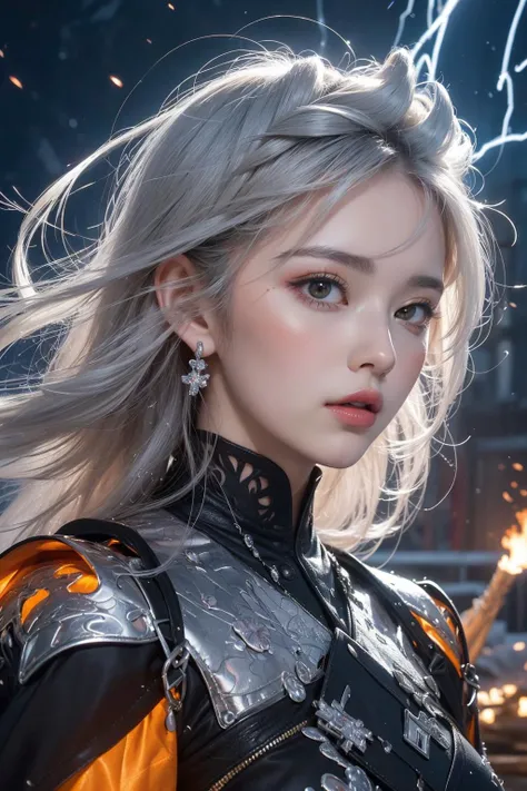 (masterpiece, top quality, best quality, official art, beautiful and aesthetic:1.2),(1girl:1.2),cute,extreme detailed,(abstract:1.4, fractal art:1.3),(silver_hair:1.1),fate \(series\),colorful,highest detailed,fire,ice,lightning,(splash_art:1.2),jewelry:1.4,hanfu,scenery,ink,