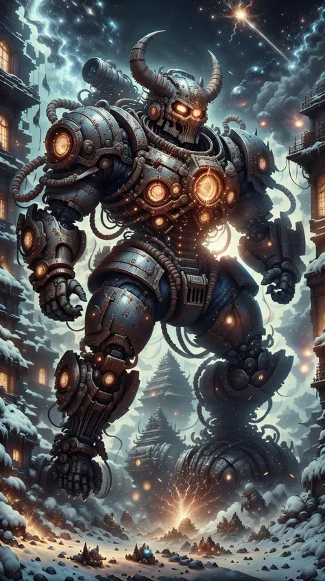 <lora:Hornyfier:0.5>Hornyfier solo, half shot, looking down, detailed background, detailed face, (<lora:ExpeditionStyle:0.6>, ExpeditionStyle theme:1.1), warhammer 40k space marine, face, adeptus astartes, wearing Indigo heavy power-armor, heavy shoulder-plates, battle-worn equipment, 10%power-axe grenades, immortal, battle-rage, dynamic pose, chapter leader, traitorous heresy, dark colors, floating particles, sparks in background, epic atmosphere, **(helmet, helm, face mask, mech, construct, golem:1.2),**, pointy horns, <lora:ChristmasWintery:0.6> ChristmasWintery, (Masterpiece:1.3) (best quality:1.2) (high quality:1.1)