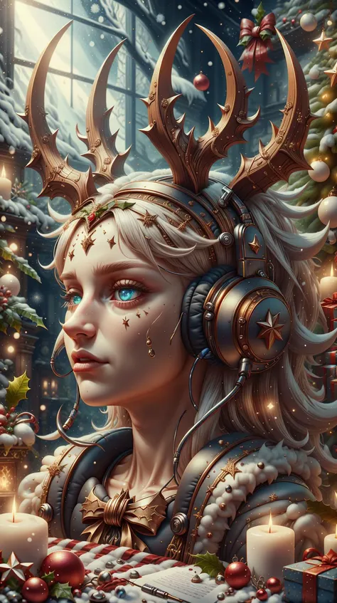 <lora:Hornyfier:0.5>Hornyfier Headphones, pointy horns, <lora:ChristmasDecorativeStyle:0.8> ChristmasDecorativeStyle, (Masterpiece:1.3) (best quality:1.2) (high quality:1.1)