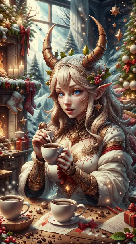 <lora:Hornyfier:0.5>Hornyfier cup of coffee, pointy horns, <lora:ChristmasDecorativeStyle:0.8> ChristmasDecorativeStyle, (Masterpiece:1.3) (best quality:1.2) (high quality:1.1)