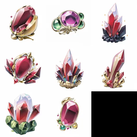 (masterpiece, top quality, best quality, official art, beautiful and aesthetic:1.2),(8k, best quality, masterpiece:1.2),(((white background,))),high quality,<lora:GameIconResearch_gem_Lora:0.8>,1 ruby,Square,internal reflections,transparent,stone wrapped in gems,reasonable structure,HD,game icon,black background,