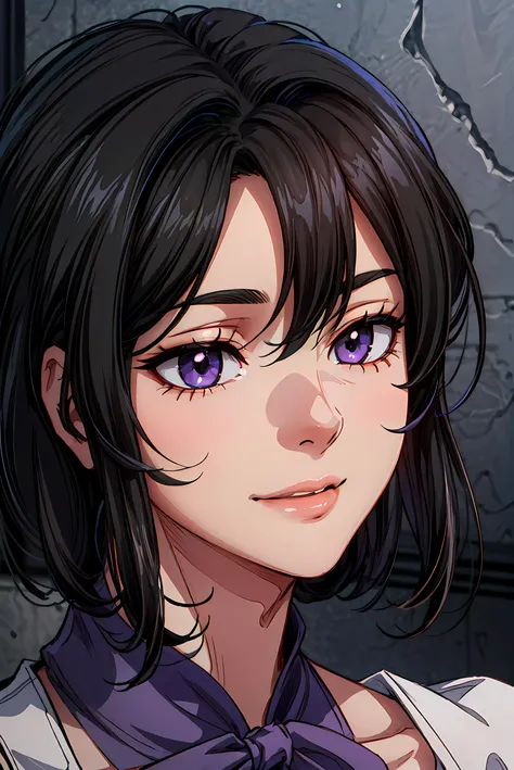 highly detailed, dynamic, cinematic, stunning, realistic lighting and shading, black hair,purple eyes,smile face, in full growth, <lora:Manhwa:1>, shoujo-style,
<lora:add_detail:1>,