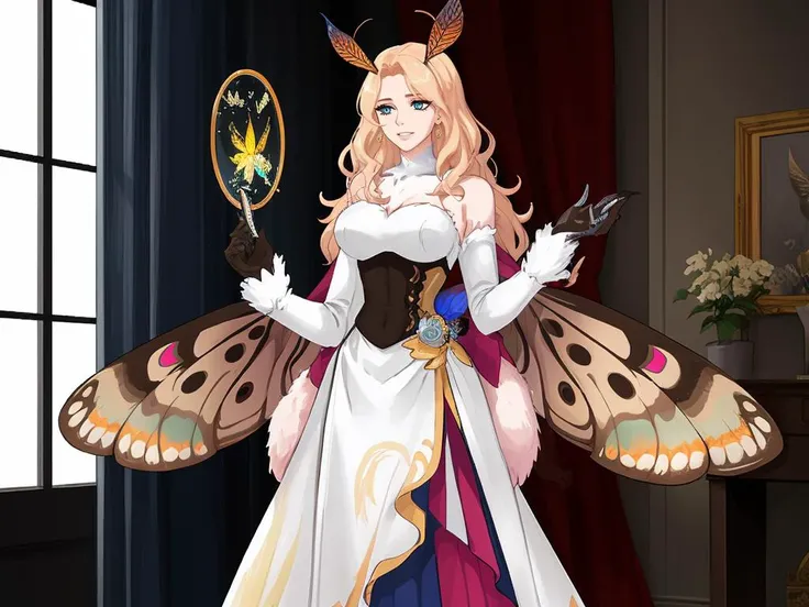 moth woman, moth wings, standing, master piece, best quality <lyco:mothPeople-08:0.75>