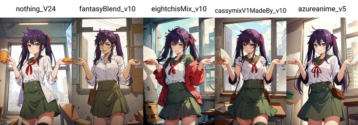 (masterpiece, best quality), intricate details,
1girl, <lora:kurumin_v01:0.8> ebikurumi, purple hair, twintails, green skirt, white shirt,
indoors, abandoned school, broken windows, zombies, post-apocalypse, shrugging, smug,