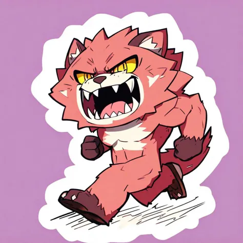 Solo, 1man, full body, red werewolf, angry face, snarl, yellow eyes, running, muscular, furry, detailed,