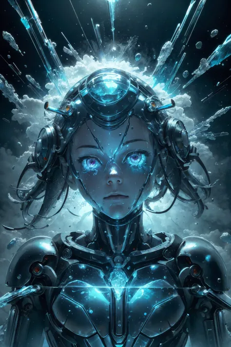 ASCIIkathwin <lora:katherine_winnick_triggerword:.6>,
portrait, solo, (full body:0.6), looking at viewer, detailed background, detailed face, (<lora:hydrotech:0.6>, scifi, hydrotech theme:1.1), intense expression, dynamic pose, glass-cyborg, (made of glass:1.1), colorful, titan, crystal armor, dirty glass, mechanical, power source, magical symbols, surging power, floating particles, steam, battlefield in background, cinematic atmosphere,