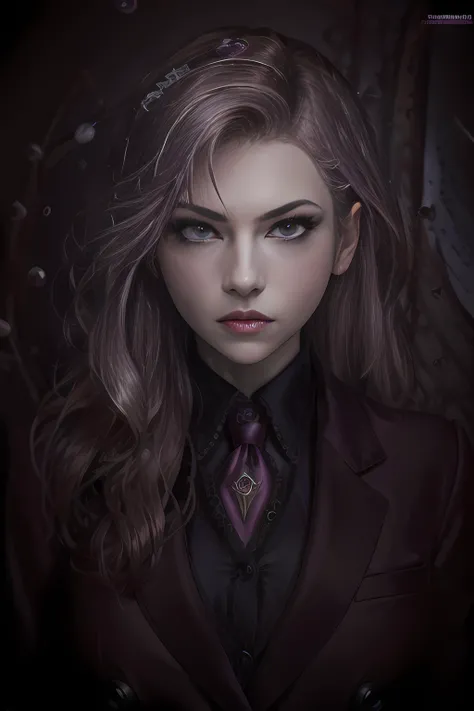 (Award Winning Photo:1.3) of (Masterpiece:1.3),(Fearful:1) Katherine in a smart business suit,Highly Detailed,(Magenta hue:1),(close portrait:1.3),(Feminine:1.4),(beautiful:1.4),(attractive:1.3),handsome,calendar pose,perfectly detailed eyes,studio lighting,thematic background