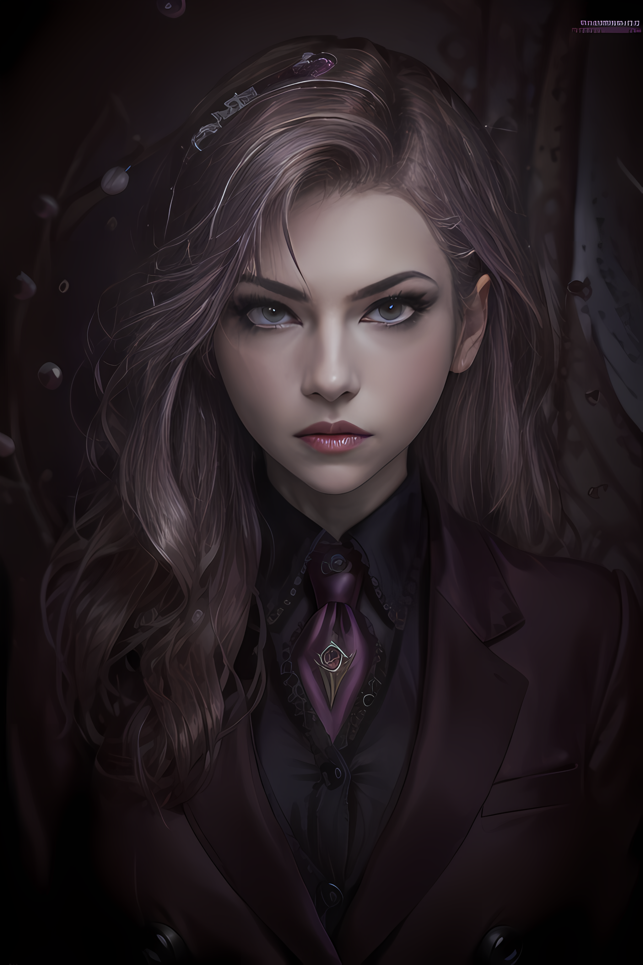 A close up of a woman with long hair wearing a suit and tie - SeaArt AI