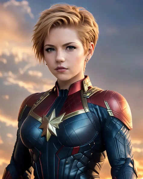 full body shot of kathwin:1,side lighting,(short pixie hair:1.3),rim lighting on hair, shallow sharp depth of field, feminine heroic,(curvy:1.4), (highly detailed), (Award winning), (Masterpiece), movie still, (HDR), (8k wallpaper),captain marvel suit,flying,sky background,female focus <lora:katherineWinnickFrom_vLO:0.5>