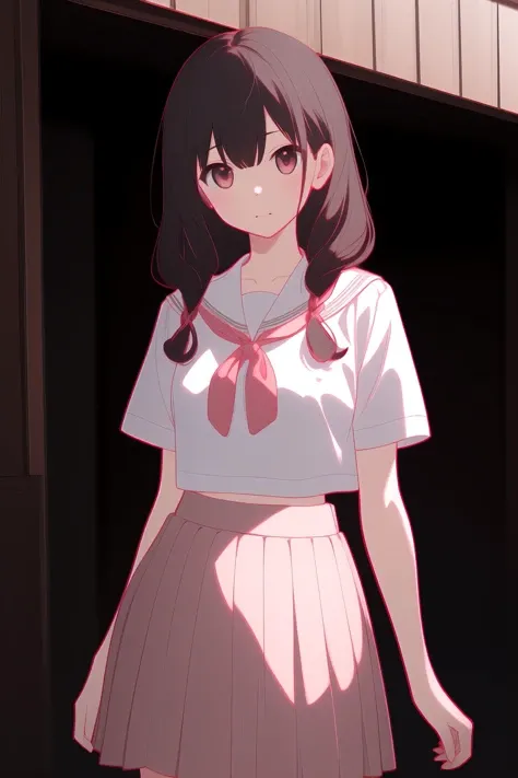 (best quality, masterpiece, highres),1girl,solo,expressive hair,summer skirt,uchikake,peeping,simple background,
<lora:color stroke_v1.03:1>,pink stroke,