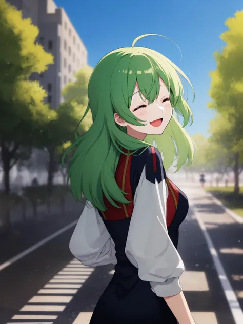 best quality, amazing intricate, cute girl, round eyes, medium breast,
closed eyes and smile, :d, light green hair, running, in a park,
(looking away:1.2),
long hair, mullet,
,
,
,
(messy hair:1.2),
,
,
(fantasy folk costume:1.6),
turned away but looking back over her shoulder,
upper body,
winter