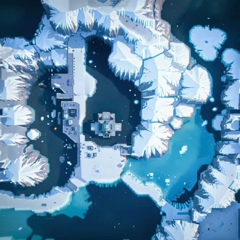 <lora:drone_photo_v1.0_XL:1> (top-down video Game:1.1), a futuristic military base on Ice alien landscape covered in ice and snow, with frigid temperatures, landscape dominated by glaciers, ice caves, and frozen oceans, (8-bit Color Palette, Pixel Texture, Pixel Art Style:1.4), highly detailed, two tone lighting, vibrant colors <lora:pixel-art-xl-v1.1:0.6>