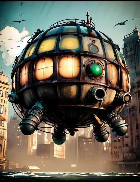 Big Bathysphere (BioShock), Sunroof, Emergency Lights, Running Boards, Luminite, __properties/Visual-Appearance__, __properties/paint-vehicle__, Mesh Texture,, 8K, <lora:sdxl_cute_social_comic:0.8> cute comic