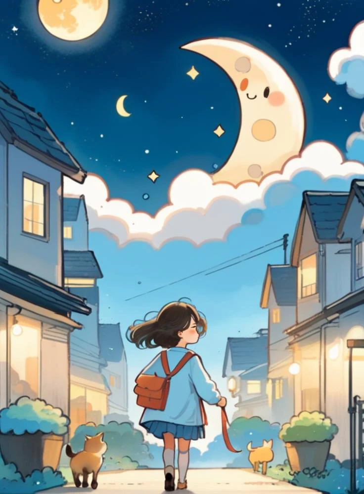 cute comic, 1girl, walking, cloud, moon
<lora:sdxl_cute_social_comic-000002:0.65>