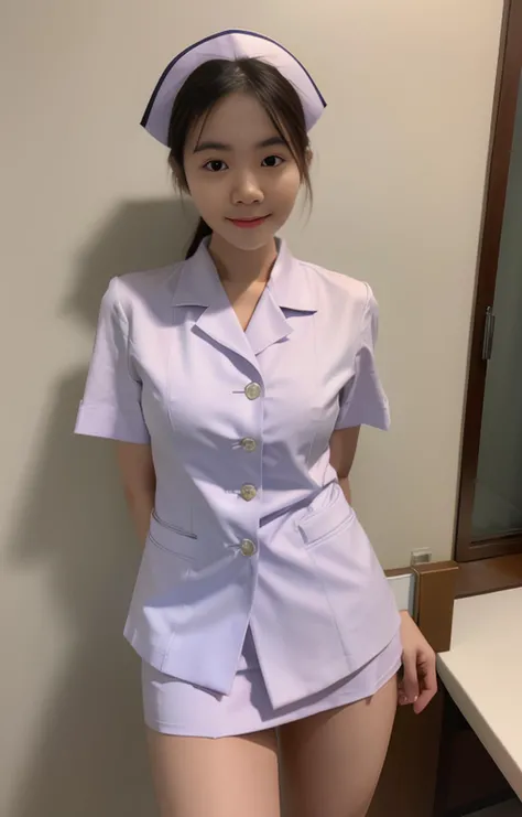 (photorealistic:1.4),Best quality, masterpiece, ultra high res, looking at viewer,
1girl, asian, thai nurse, white uniform, very short skirt, spread leg, no skirt, <lora:Thai nurse:0.5>