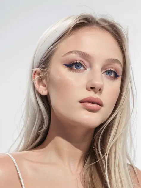 gquality, <lora:zara:1> zara, 1girl, solo, long hair, simple background, white background, bare shoulders, lipstick, eyeliner, makeup, portrait, eyeshadow, realistic, looking up, looking to the side