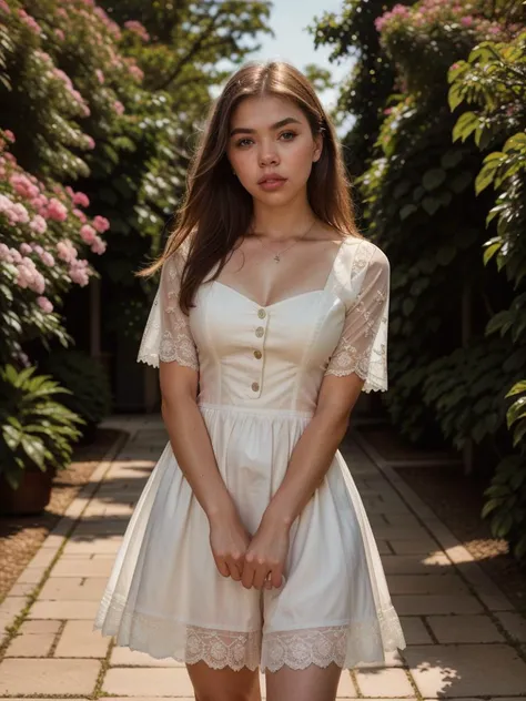 tv_Maria_Jones_MXAI , serene expression, wearing an elegant colorful summerdress, walking through an ornate rose garden, noon, summer, colorful butterflies, ((cowboy shot)), PA7_Portrait-HL_v2, (((Ultra-HD-details, Ultra-HD-detailed, Ultra-HD-realistic, Ultra-HD-photo-same-realistic-quality-details))), 8k uhd, dslr, soft lighting, high quality, film grain, Fujifilm XT3