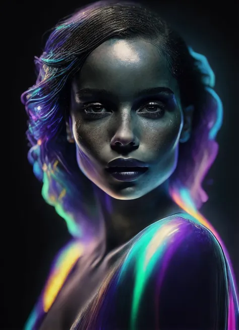 portrait of sks woman in tuxedo, (perfect eyes), energetic and colorful streams of light (photo, studio lighting, hard light, sony a7, 50 mm, matte skin, pores, concept art, colors, hyperdetailed), with professional color grading, soft shadows, bright colors, daylight, <lora:locon_zoe_v1_from_v1_64_32:1.3>